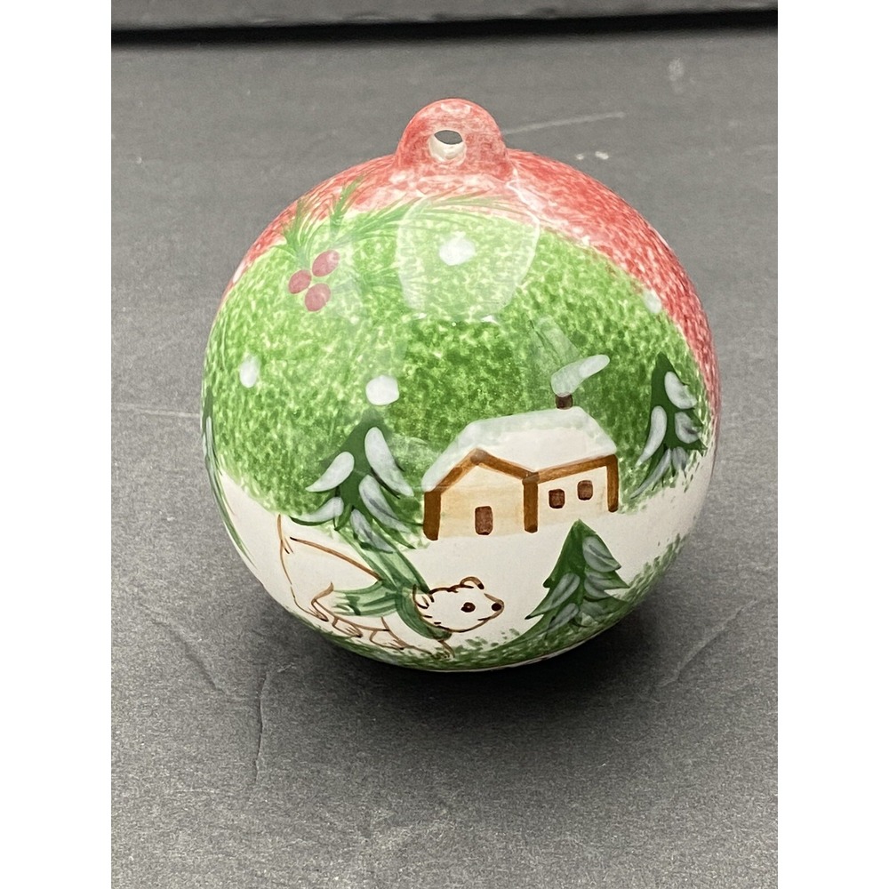 Vintage 2000 Christmas Ornament The Cellar Log Cabin‎ Polar Bear Ceramic Rustic